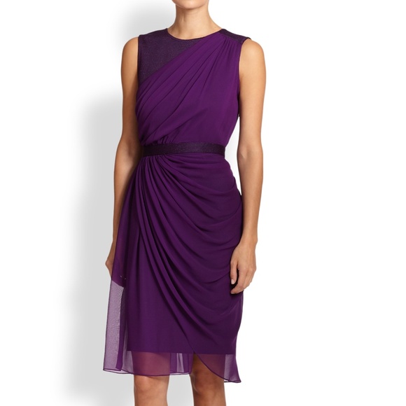 St. John Dresses & Skirts - St. John Milano Knit Silk Chiffon Draped Dress 10